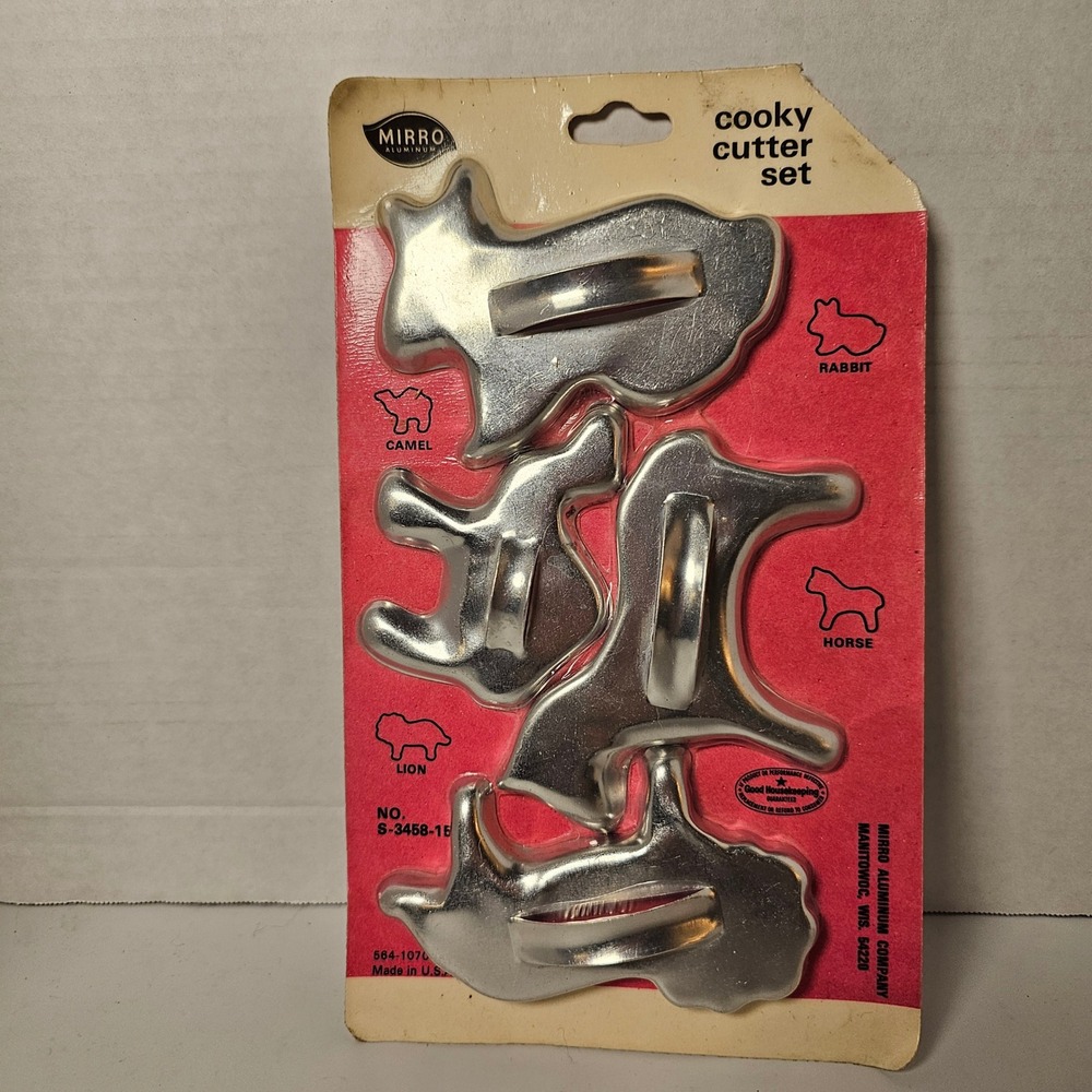 Mirro Aluminum Cookie Cutter Set Vintage Animal Rabbit Camel‎ Horse Lion USA
